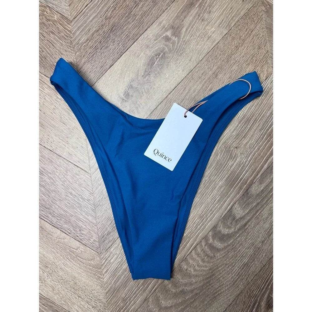 Quince High Leg Bikini Bottom Teal Blue‎ Small NWT